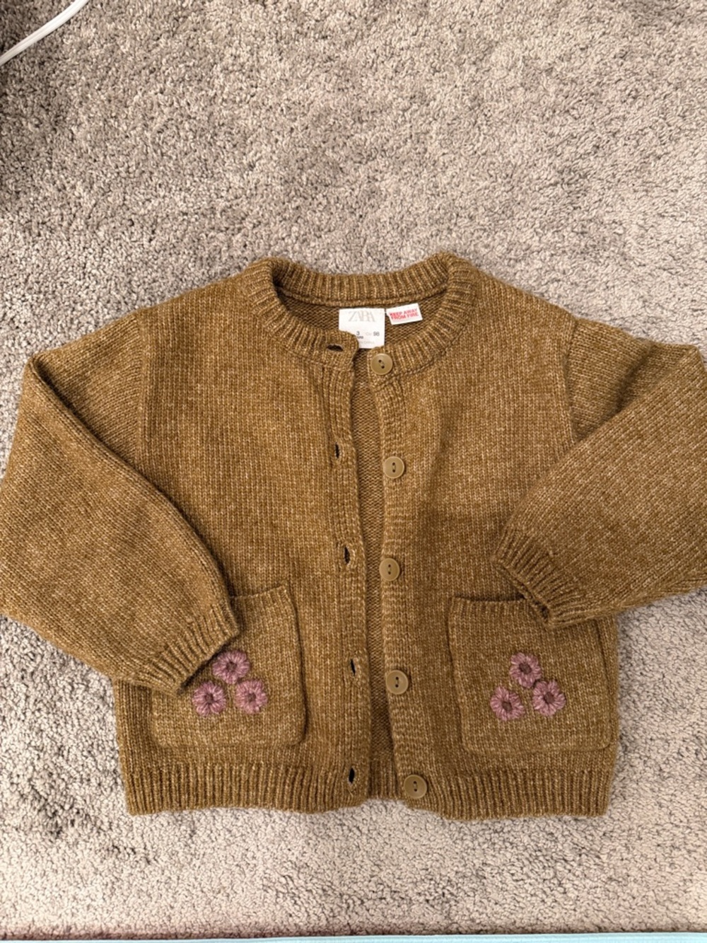 Zara Kids  Knit Cardigan with Pink Flower Pockets